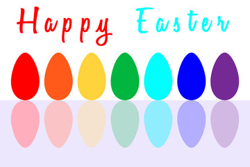 Set of Seven Easter Eggs Painted in Rainbow Colors