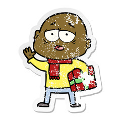 distressed sticker of a cartoon tired bald man