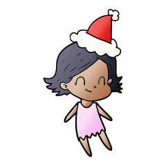 gradient cartoon of a friendly girl wearing santa hat