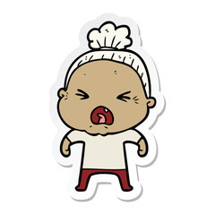 Obraz premium sticker of a cartoon angry old woman