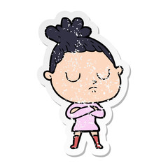 distressed sticker of a cartoon calm woman