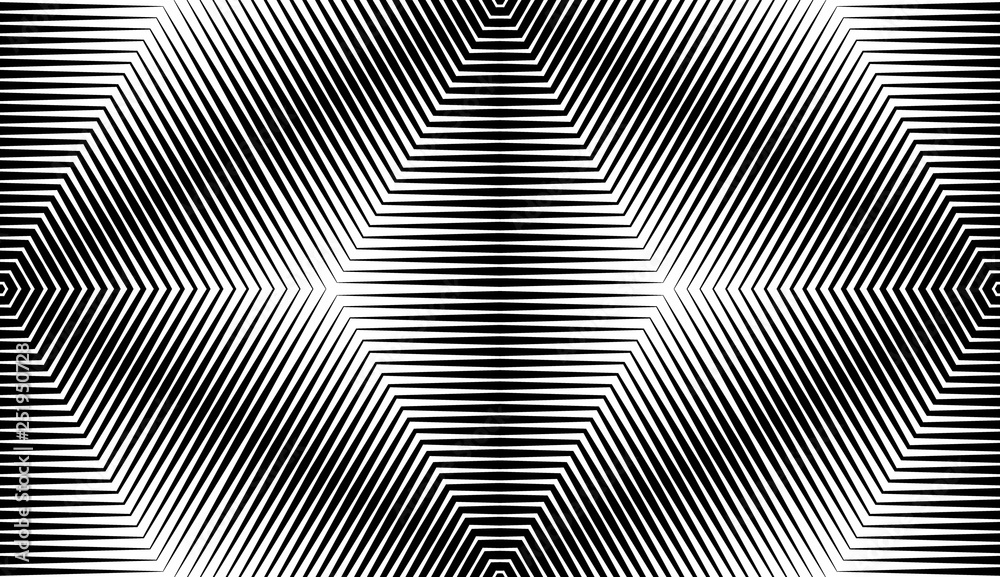 Poster Seamless pattern with geometric woodcut styled line tiles and arabic pattern grid for abstract background