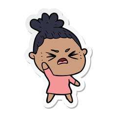 sticker of a cartoon angry woman
