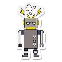 sticker of a cute cartoon malfunctioning robot