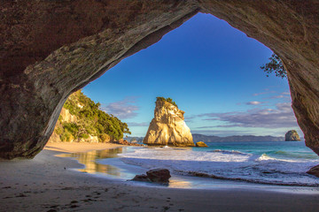 Te hoho Rock seen from the inside of cathedral cove near Hahei, Coromandel New Zealand