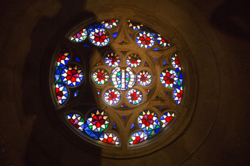 The rosette of Santa Maria church in Montblanc town, Catalonia, Spain