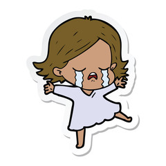 sticker of a cartoon girl crying