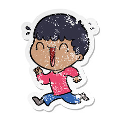 distressed sticker of a laughing cartoon man