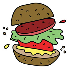 quirky hand drawn cartoon veggie burger