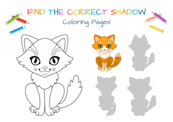 Funny little cat. Coloring book. Educational game for children. Cartoon vector illustration