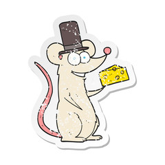 retro distressed sticker of a cartoon mouse with cheese