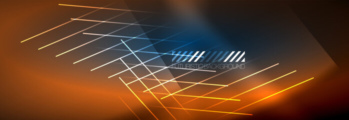Neon glowing techno lines, hi-tech futuristic abstract background template with lines