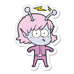 sticker of a cartoon alien girl