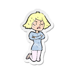retro distressed sticker of a cartoon annoyed woman