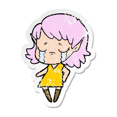 distressed sticker of a crying cartoon elf girl