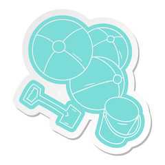 cartoon sticker beach balls with a bucket and spade