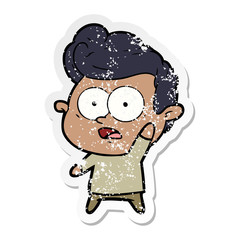 distressed sticker of a cartoon man asking question