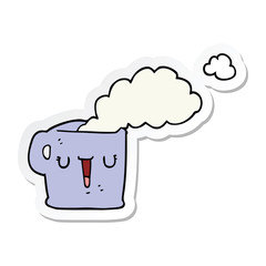 sticker of a cartoon hot cup of coffee