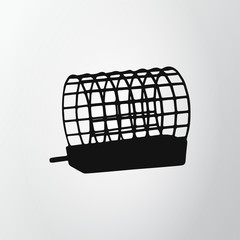 Black feeder net isolated on gray background. Fishing icon. Wire cage. Vector illustraion, EPS10.