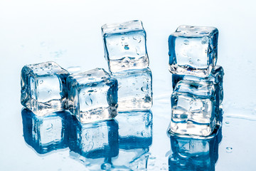 ice cubes on white background.