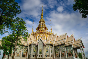 Fototapeta premium beautiful temple with blue and cloud sky. Wat Luang Phor Tor in Nakhonratchasima province,Thailand.