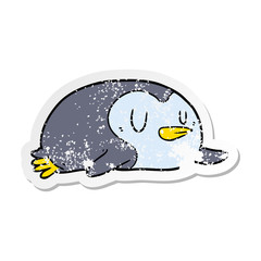 distressed sticker of a cartoon penguin