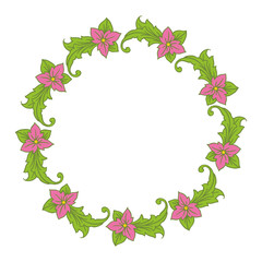 Vector illustration colorful green leaf flower frame hand drawn