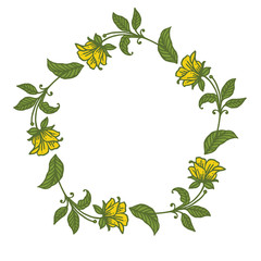 Vector illustration colorful green leaf flower frame hand drawn