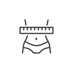 Weight loss line icon. linear style sign for mobile concept and web design. Measuring tape and female figure outline vector icon. Diet symbol, logo illustration. Pixel perfect vector graphics