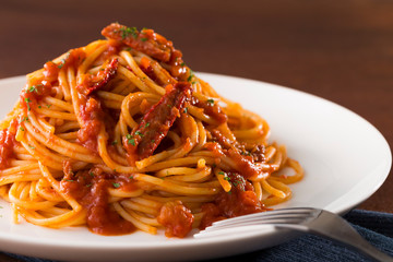 スパゲッティ　蟹と蟹みそのトマトソース