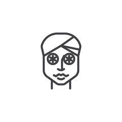 Cucumber face mask line icon. linear style sign for mobile concept and web design. Woman with sliced cucumber on her eyes outline vector icon. Spa treatment symbol, logo illustration. Pixel perfect