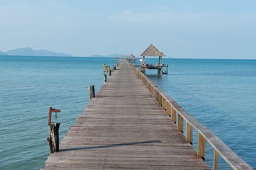 Wooden pier with hut in Phuket, Thailand. Summer, Travel, Vacation and Holiday concept.