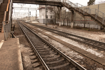 Fototapeta na wymiar Railway close-up during the cold season