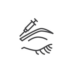 Botulinum toxin injection line icon. linear style sign for mobile concept and web design. Human eye and injection syringe outline vector icon. Skin care, cosmetology symbol, logo illustration