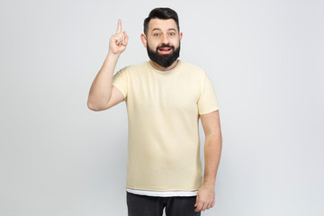 Fototapeta premium The pretty bearded man shows emotionally