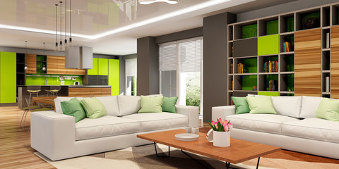 Modern living room interior. 3d  rendering.