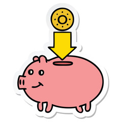 sticker of a cute cartoon piggy bank