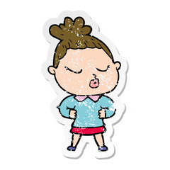 distressed sticker of a cartoon calm woman