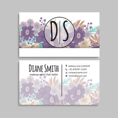 set of front and back of business card with flowers