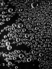 Air bubbles in the water on a black background