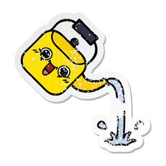 distressed sticker of a cute cartoon pouring kettle