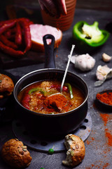 Goulash soup with smoked sausages