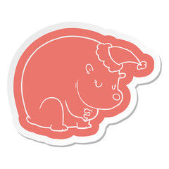 cute cartoon  sticker of a polar bear wearing santa hat