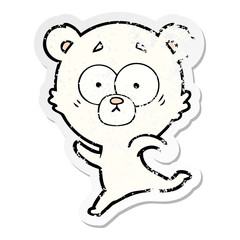 distressed sticker of a surprised polar bear cartoon