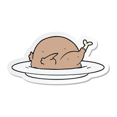sticker of a cartoon cooked turkey