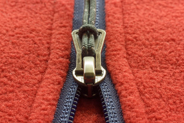 Zipper on clothes. Photo close up.