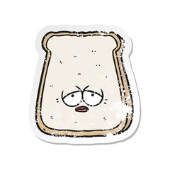 distressed sticker of a cartoon tired old slice of bread
