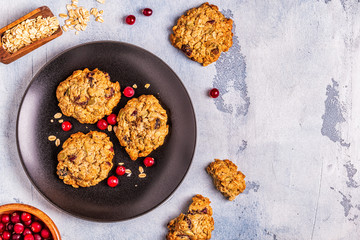 Homemade oatmeal cookies with cranberries and pumpkin seeds.