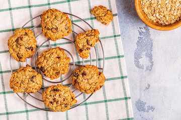 Homemade oatmeal cookies with cranberries and pumpkin seeds.