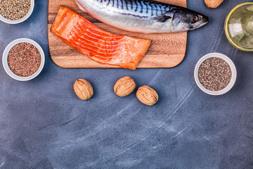 Healthy eating concept. Sources of omega 3.